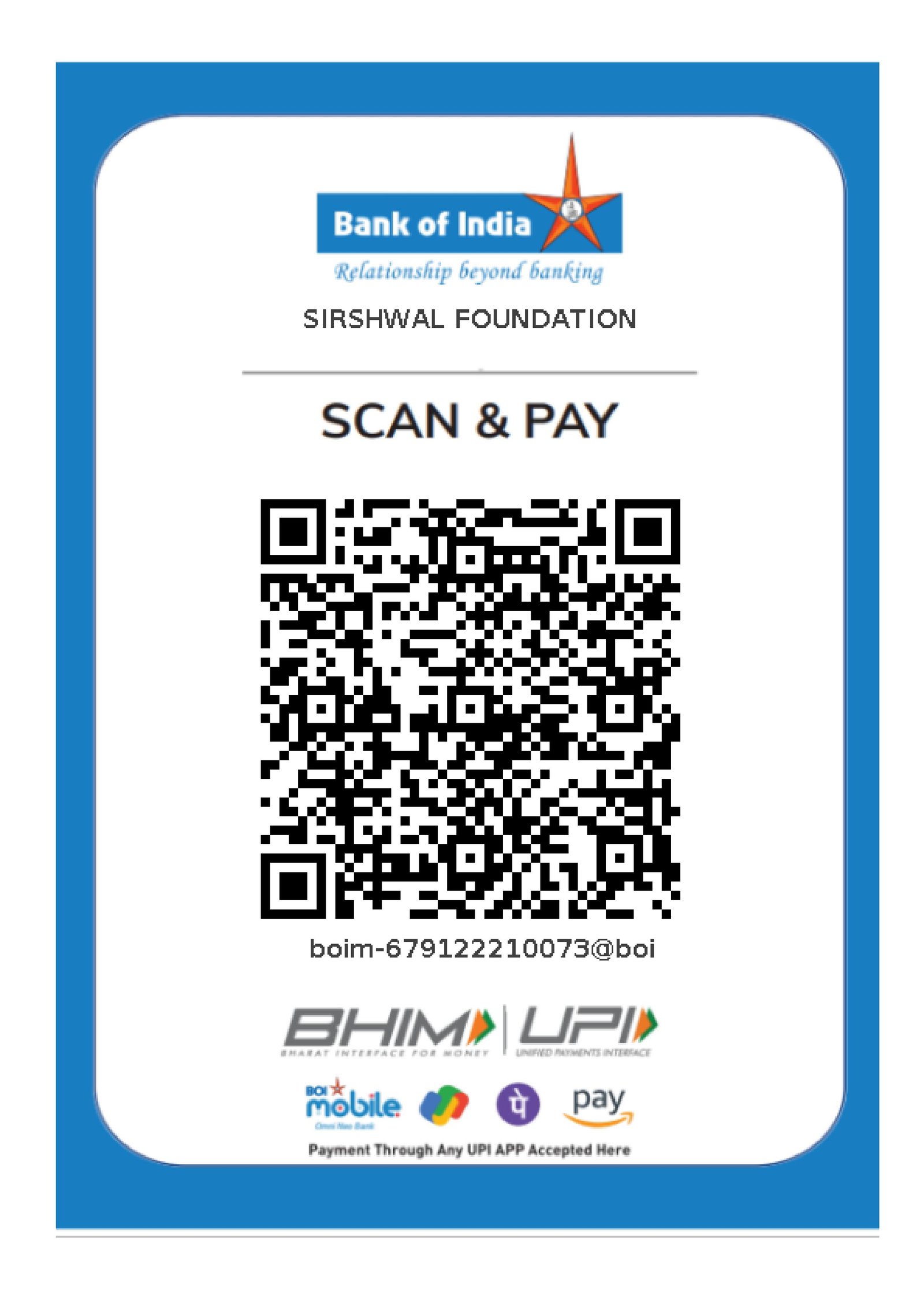UPI Scan and Pay QR code for Sirshwal Foundation